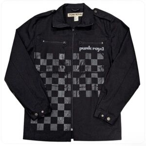 PUNK ROYAL JACKET FIELD TYPE ZIP DRIPPING CHECKERBOARD BLACK CANVAS OOAK SIZE MD